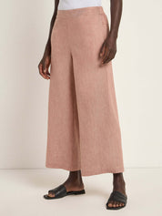 Lanius Culotte in mocha made from linen and organic cotton, shown in close-up with flowing fabric and mid-rise waist