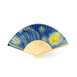 Van Gogh Hand Fan – The Starry Night — bamboo folding fan with printed fabric, unfolded, with gift box