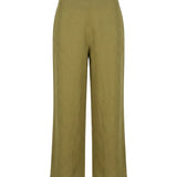 Van Palma Lune wide-leg linen trousers in olive green, front view