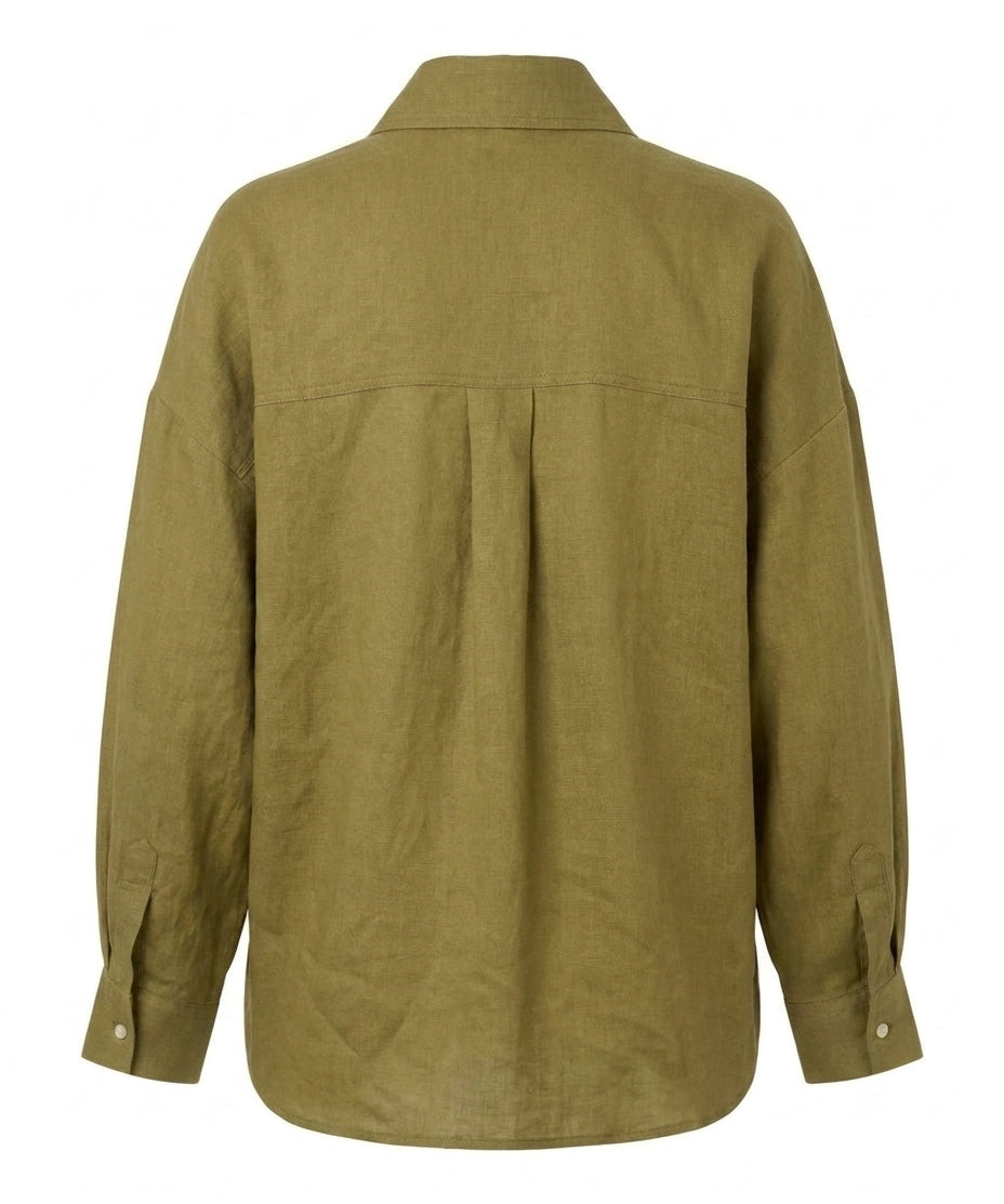 Oversized Linen Shirt – Olive Green – view 2
