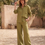 Oversized Linen Shirt – Olive Green – view 3