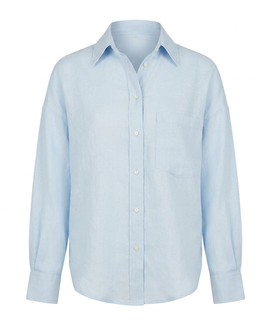Oversized Linen Shirt – Sky Blue – front view