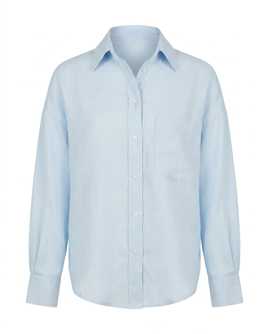 Oversized Linen Shirt – Sky Blue – front view