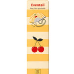The yellow folding fan with cherry print neatly packed inside its slim, matching vertical designer gift box, ready for presentation.