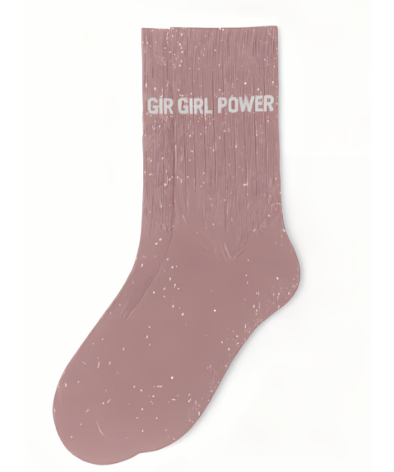 Side profile view of the rose gold glitter sock showing the comfortable elasticated ankle and the clean white GIRL POWER wording detail.