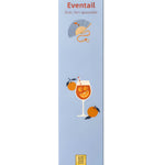 The soft blue folding fan with a Spritz theme neatly packed inside its slim, matching vertical designer gift box, ready for presentation.