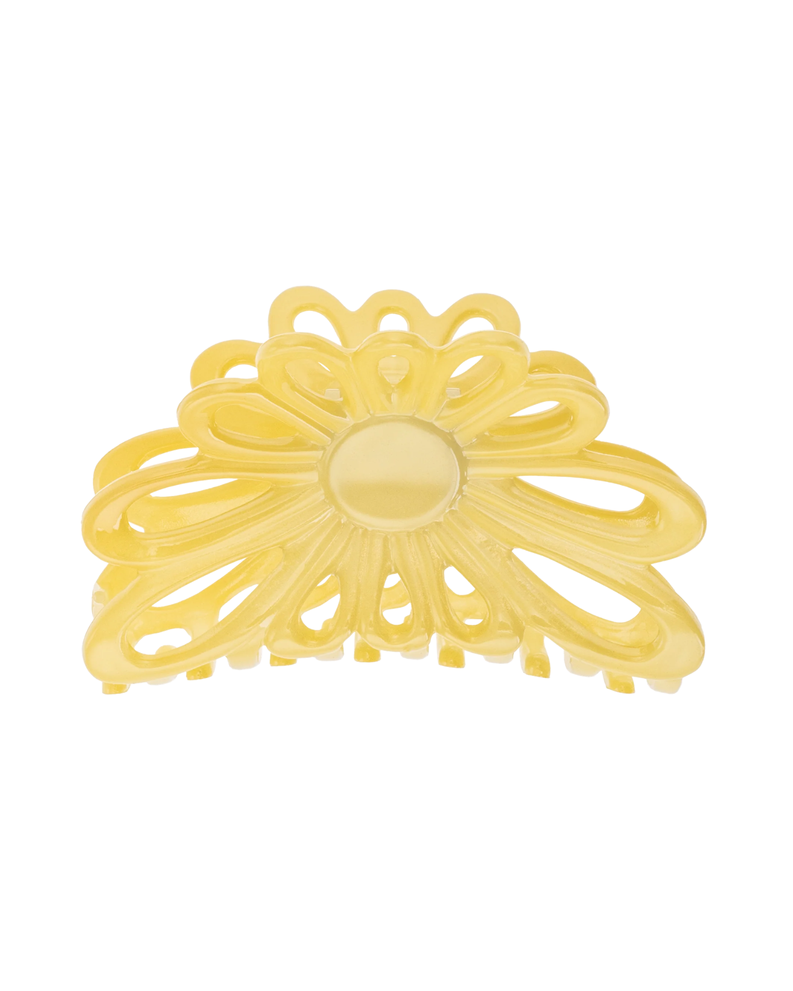 Yellow Flower Claw 8cm with glossy floral acetate design front view