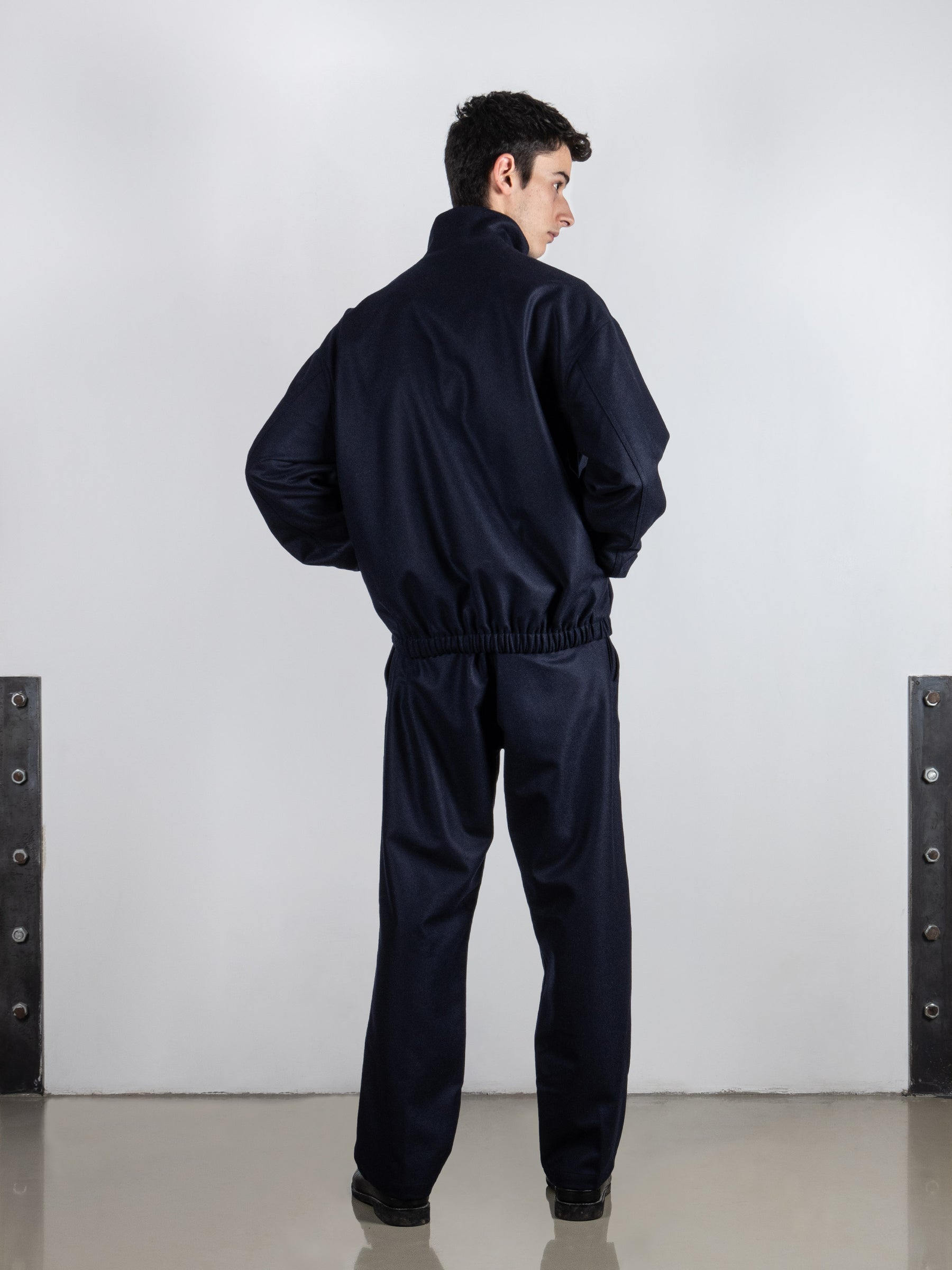 Expertly crafted Italian Virgin Wool track jacket for man in Midnight Blue