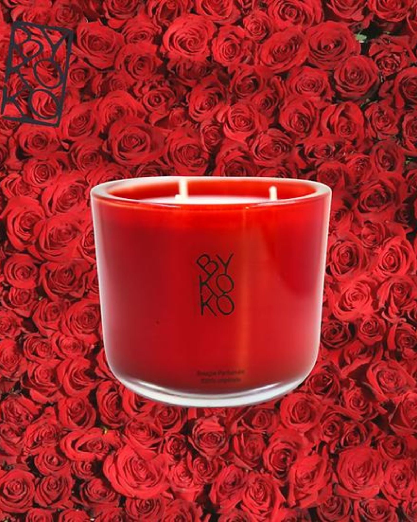 BYKOKO Large Candle Midnight in Paris in Red Glass Container.