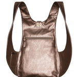 Back pocket on the ARSAYO Original vegan backpack in bronze metallic, back view