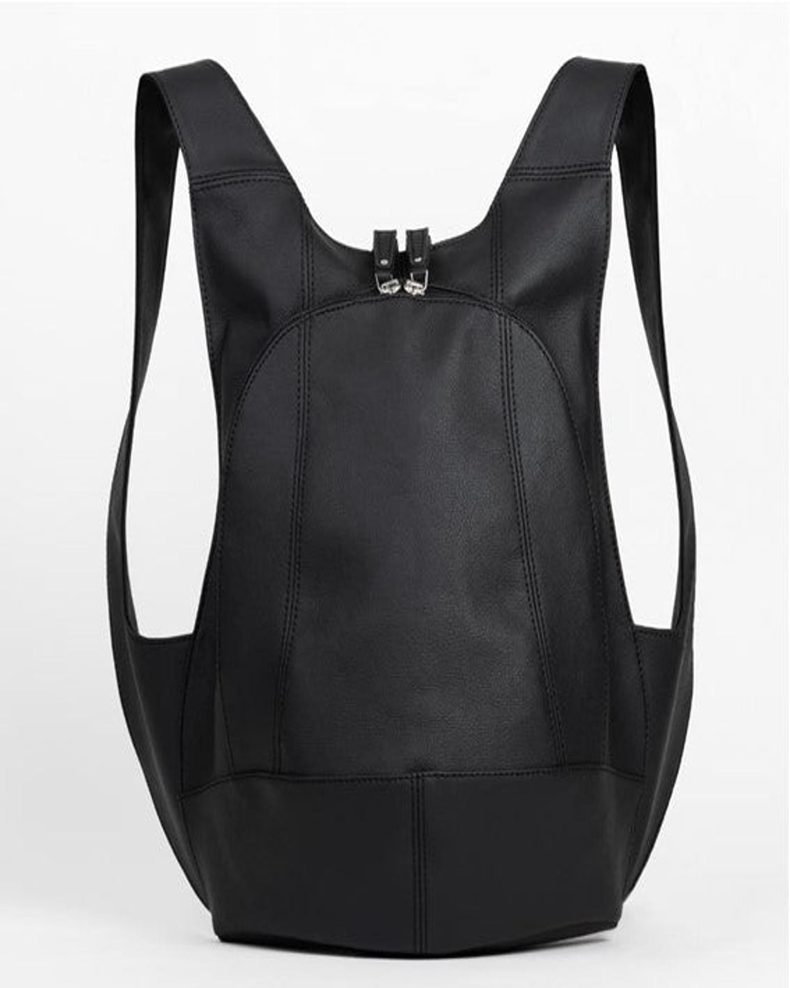 ARSAYO Mela backpack in black AppleSkin with patented secure closure, front view