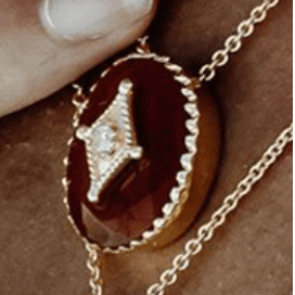 AZUNI - Astral Set Oval Gemstone Diamond Pendant Necklace