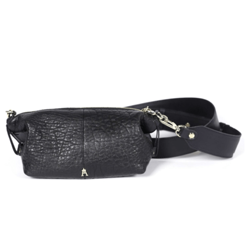 Craie Studio Doudoune belt bag in black textured bubble leather with a wide adjustable strap.