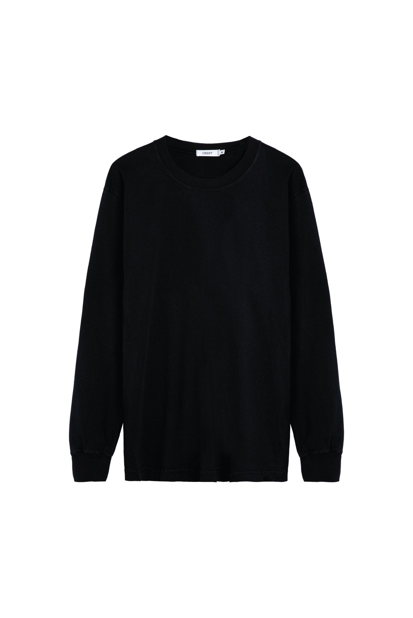 black long-sleeve T-shirt featuring a logo print at the back, made with premium organic cotton for ultimate comfort and style