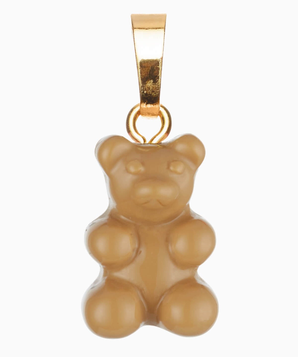 Crystal Haze Classic Nostalgia Bear pendant in caramel resin with a plain gold bail, shown on a white background