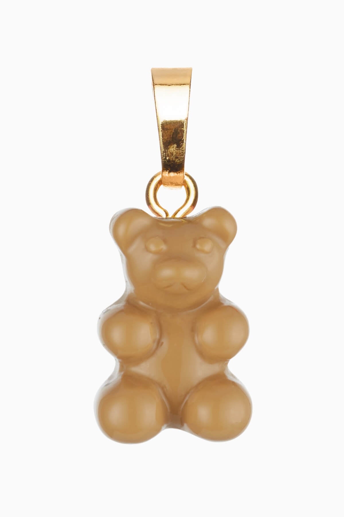 Crystal Haze Classic Nostalgia Bear pendant in caramel resin with a plain gold bail, shown on a white background