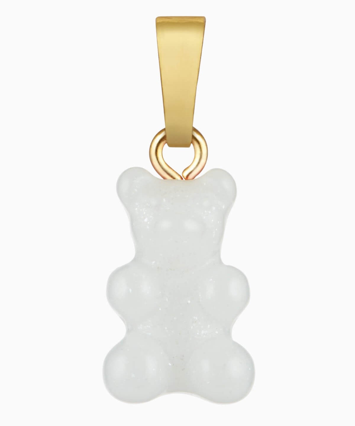 Crystal Haze Classic Nostalgia Bear pendant in white resin with a plain gold bail, on a white background.