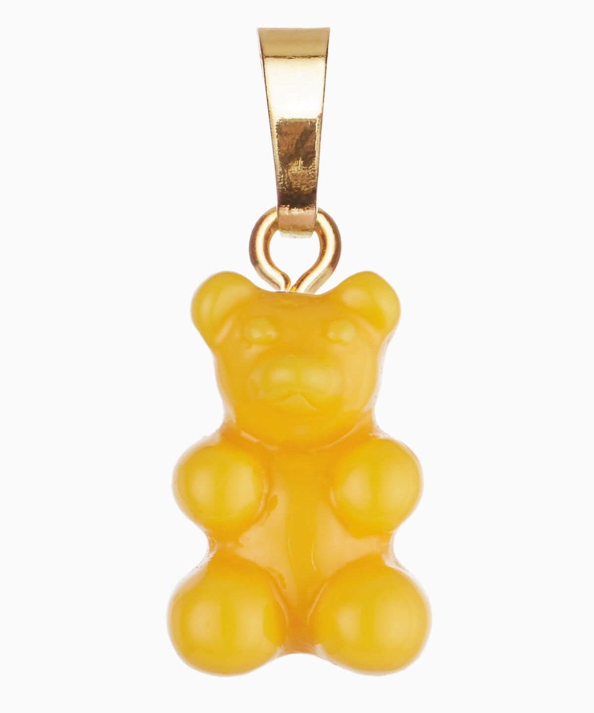 Crystal Haze Classic Nostalgia Bear pendant in yellow resin with a plain gold bail, shown on a white background