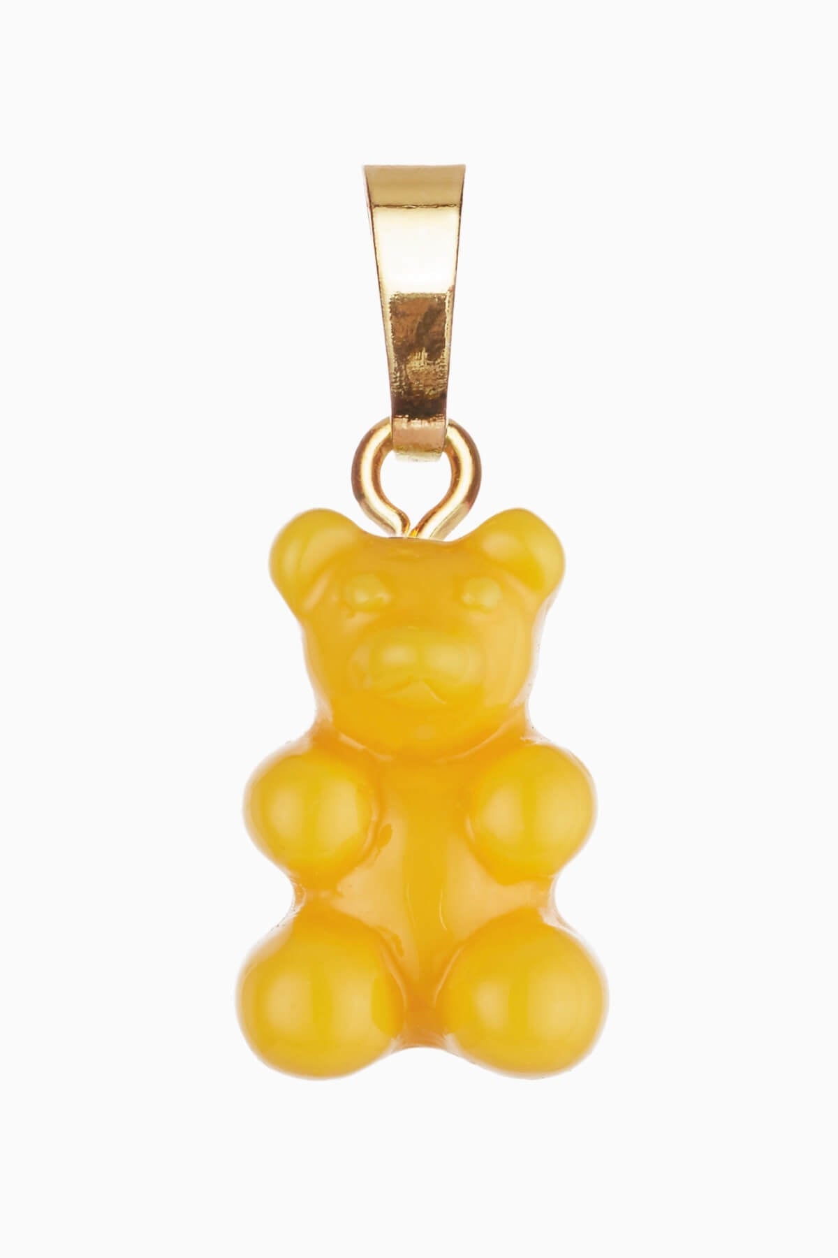 Crystal Haze Classic Nostalgia Bear pendant in yellow resin with a plain gold bail, shown on a white background