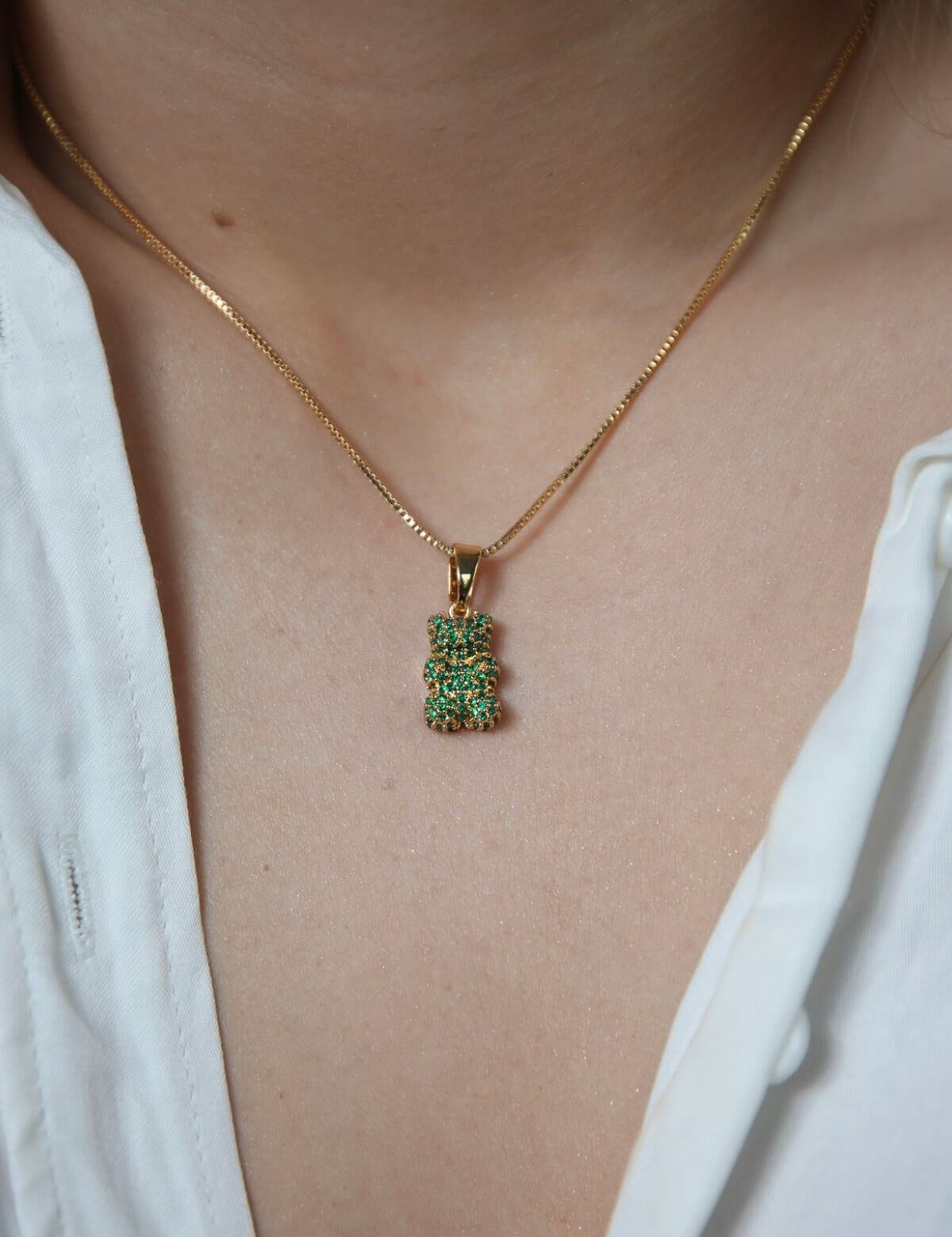 CRYSTAL HAZE - Pave Encrusted Nostalgia Bear Pendant | Green Emerald