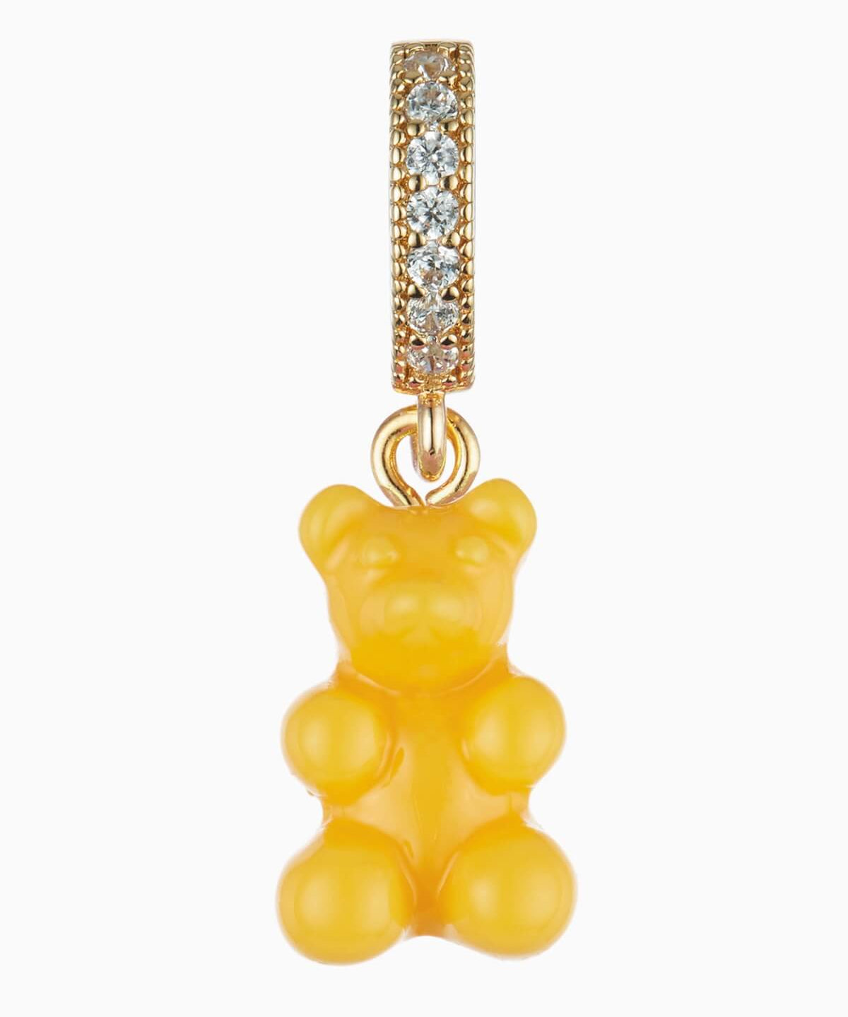 Crystal Haze Pavé Nostalgia Bear pendant in yellow resin on a gold pavé bail, shown on a white background