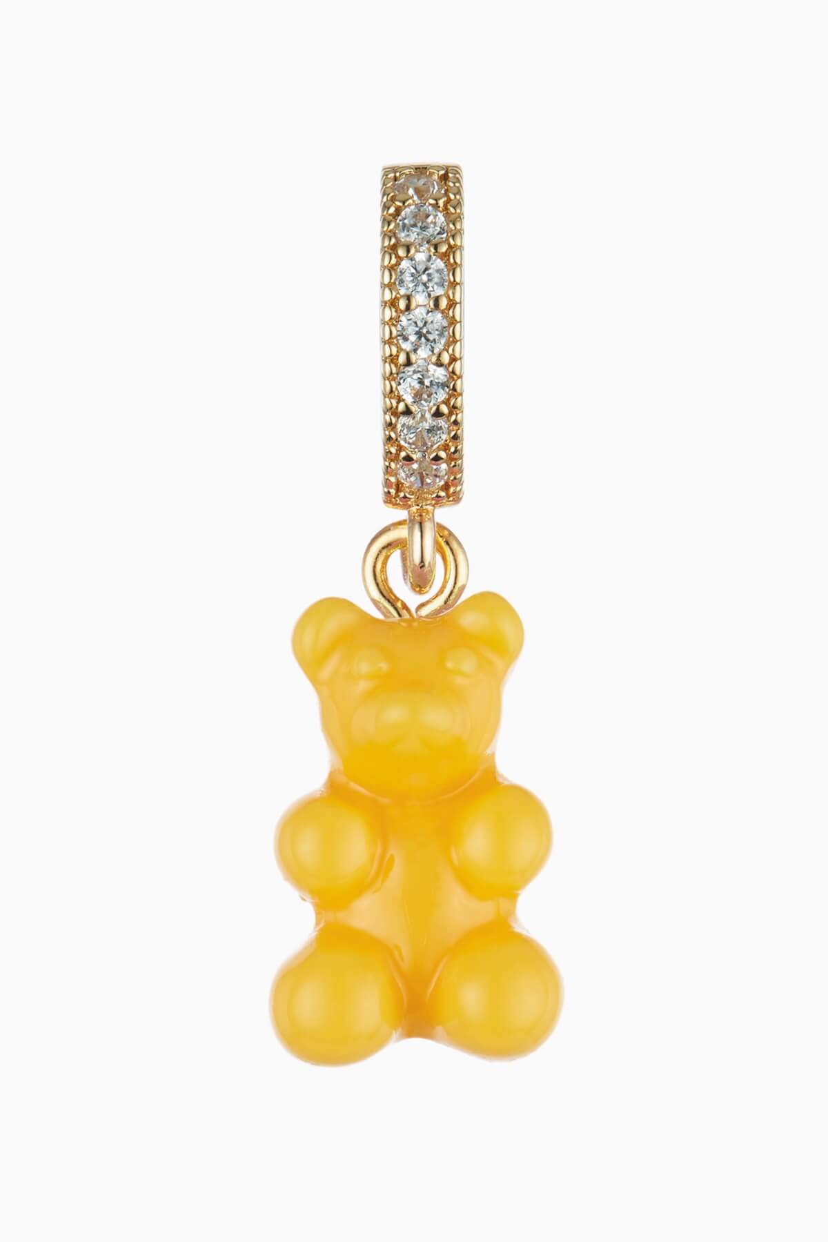 Crystal Haze Pavé Nostalgia Bear pendant in yellow resin on a gold pavé bail, shown on a white background