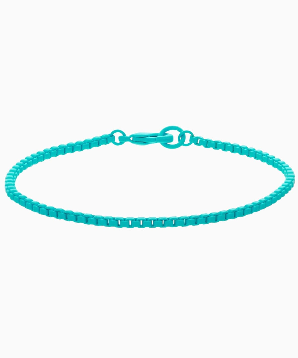 Crystal Haze Plastalina bracelet in turquoise enamel beads, on a white background.