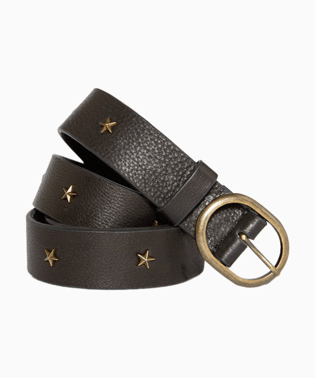FIVE JEANS - Black Star Studded Leather Belt | Black