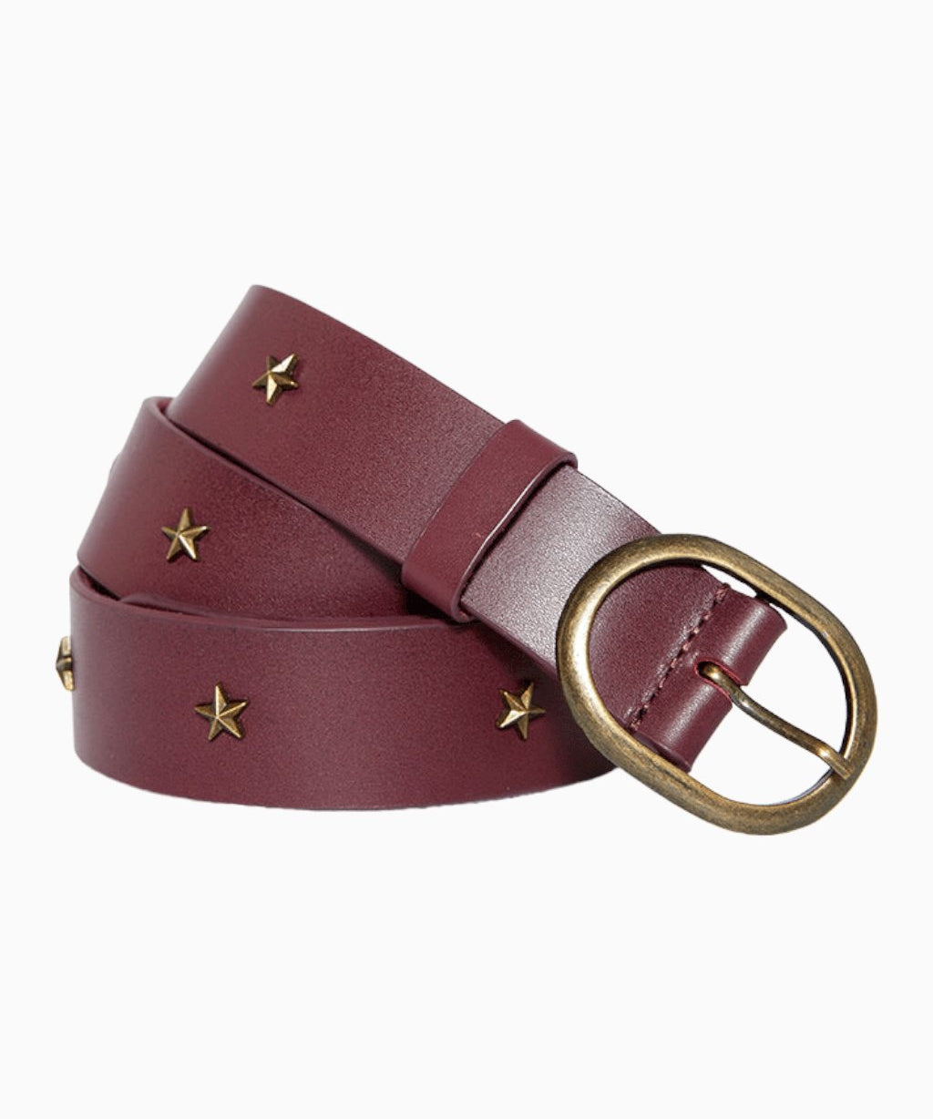 FIVE JEANS - Star Studded Leather Belt | Burgundy