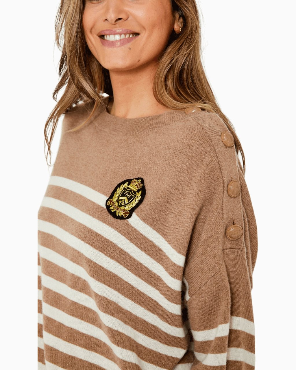 FIVE JEANS - Striped Cashmere Sweater | Camel