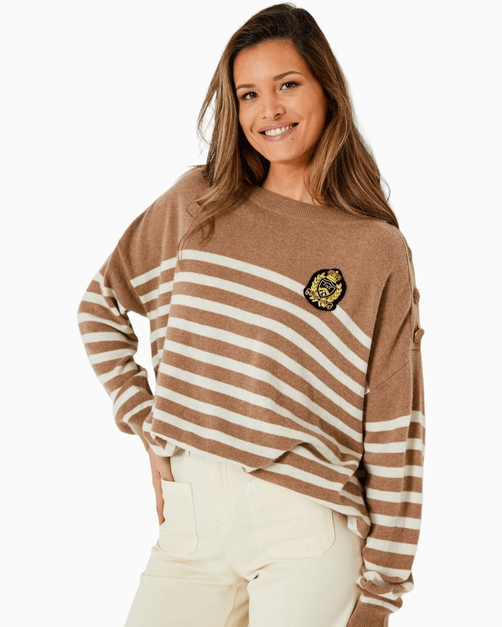 FIVE JEANS - Striped Cashmere Sweater | Camel