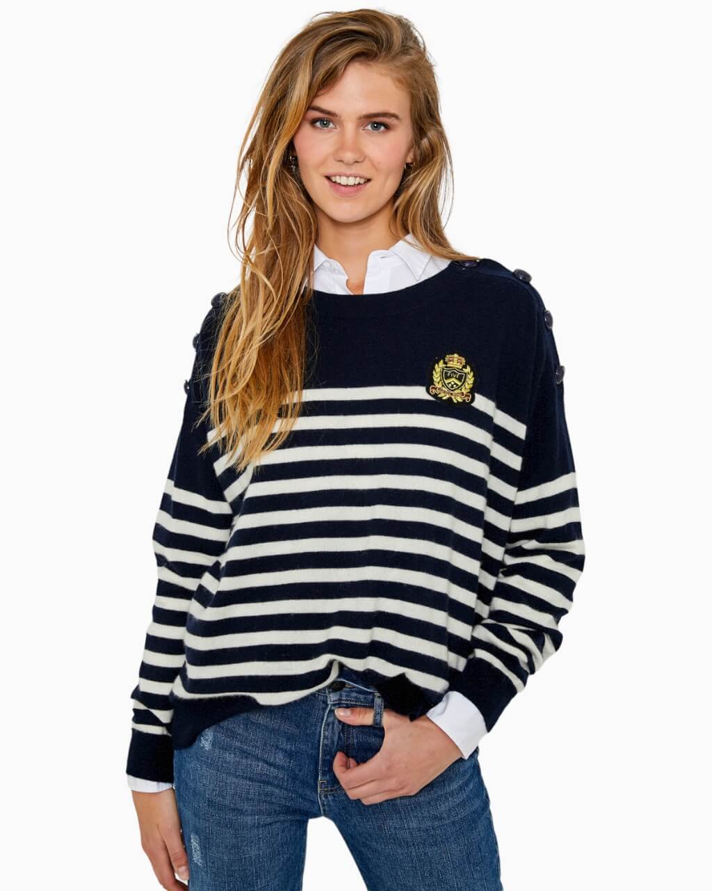 FIVE JEANS - Striped Cashmere Sweater | Navy Blue