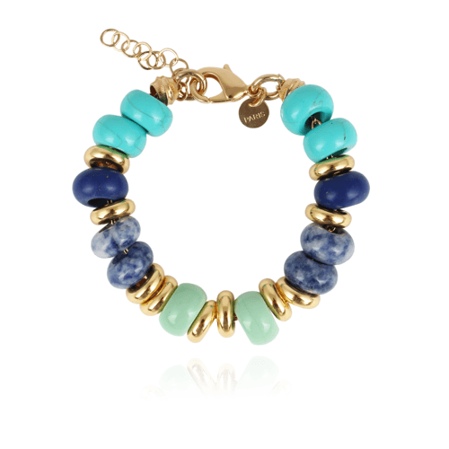 Hypso Paris BILLY bracelet with gold-plated beads and turquoise and navy jade beads, on a white background.