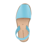Minorquines avarca leather sandals in aquamarine blue, animated view