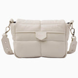 NUBIKK beige May leather bag, front view flat lay on a white background