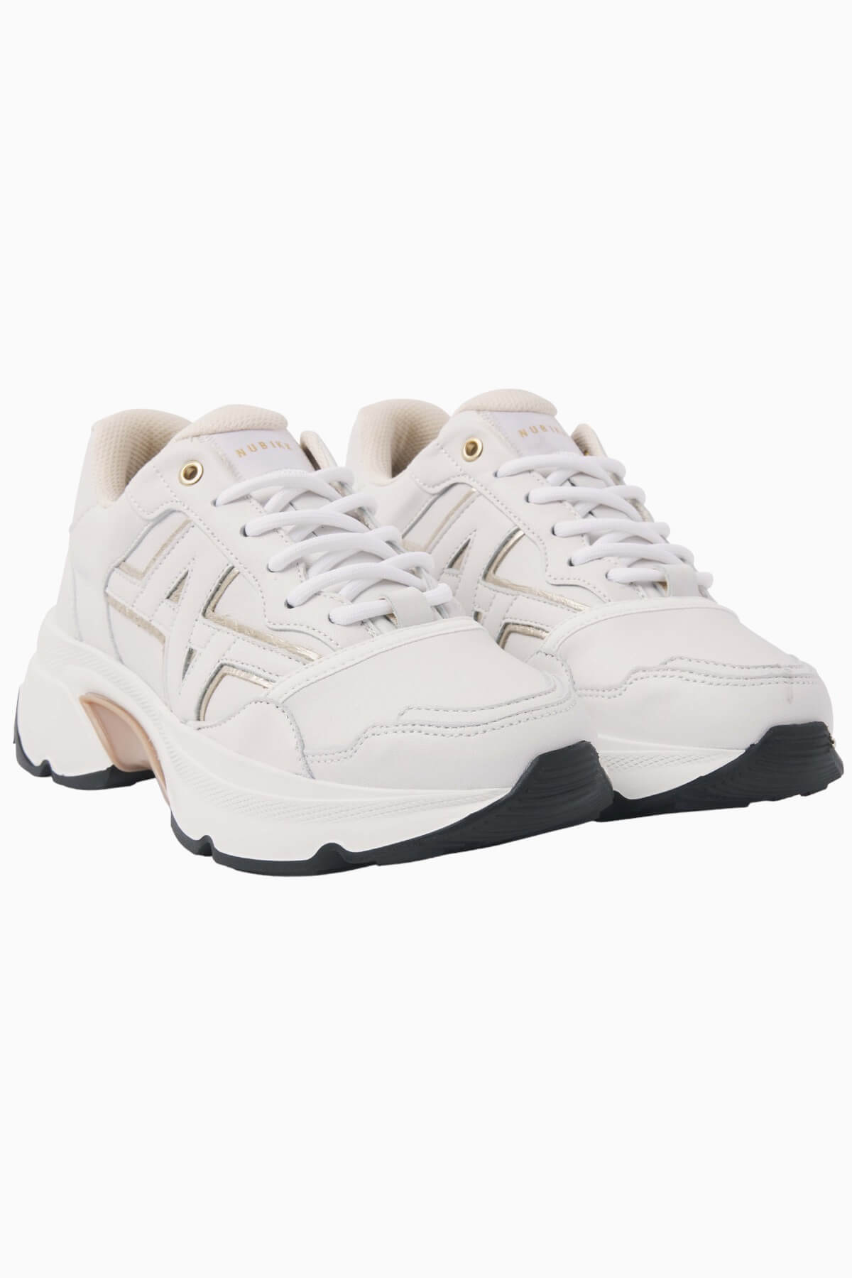 Nubikk Ross Trek white sneaker at a front angle, showing the mesh panels and geometric N stitching.