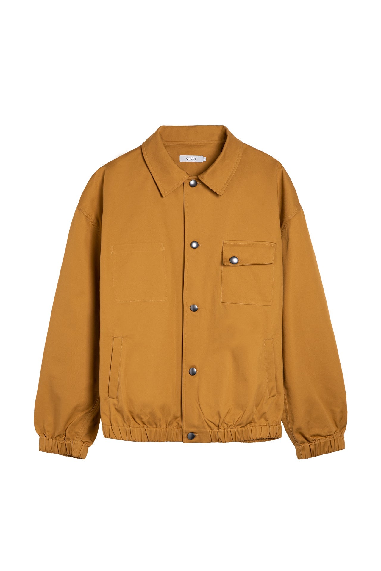 Mustard Yellow Patch Lightweight Men's Jacket displayed against a neutral background, featuring dropped shoulders and Cobrax® front button opening