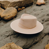 Van Palma ANNA fedora hat in pale rose wool felt with gold-plated chain